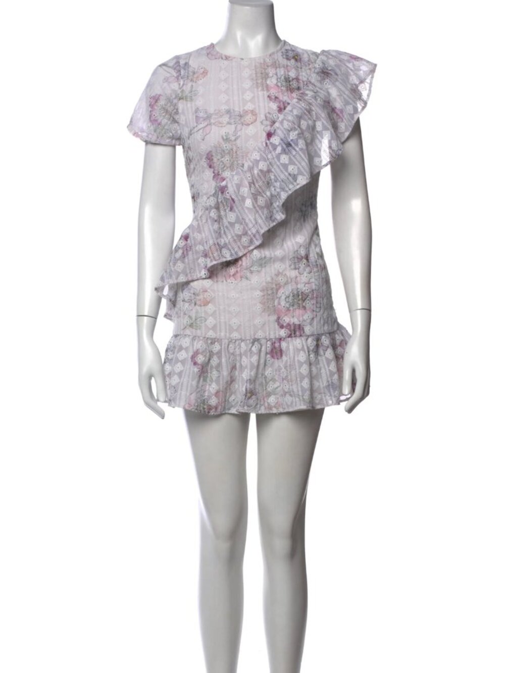 Tularosa Floral Ruffle Embroidered Mini Dress S
